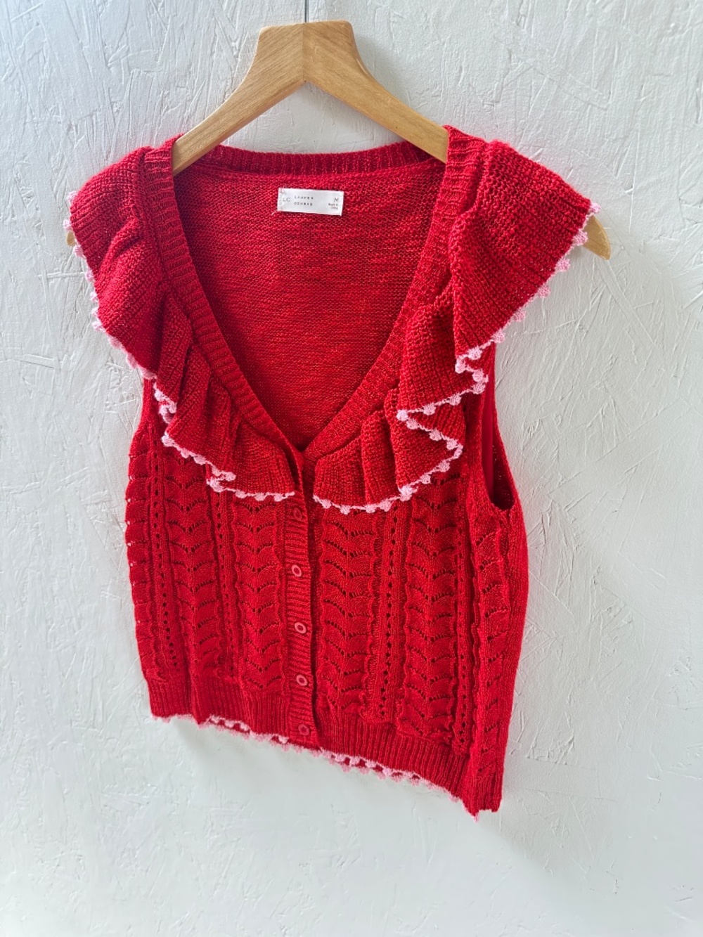LC Lauren Conrad Petite Ruffle V-Neck Sweater Vest Medium